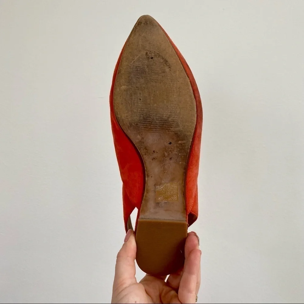 Madewell Katrina Orange Suede Sling Back Flats | Pointed Toe | Size 7